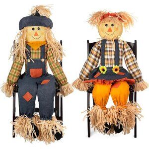 Thanksgiving Sitting Scarecrow‎ Decor Set of 2 Large 50 Inch Boy Girl Couple